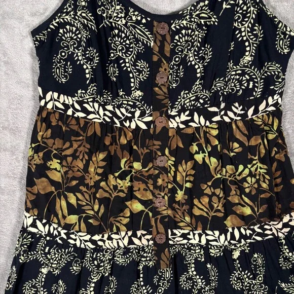 Santiki Tiered Midi Dress Women's Size L Floral Print Black Brown Bohemian Fairy - Picture 5 of 14